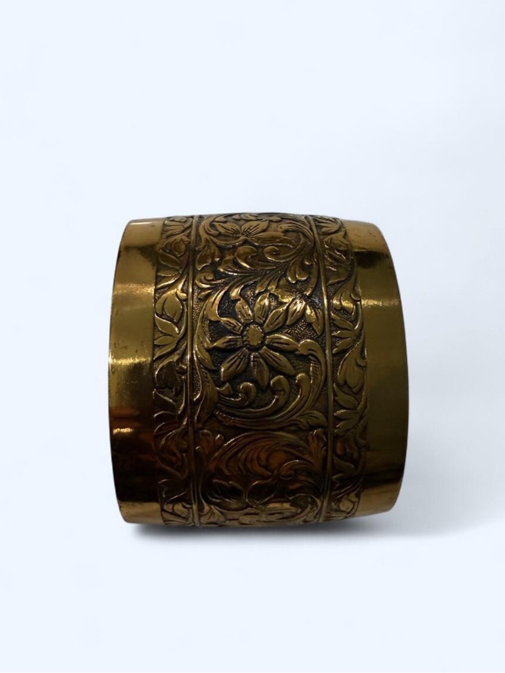 Floral Engraved Wide Cuff Bracelet - Gold